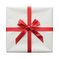 ai generiert eingewickelt Paket Geschenk Box mit rot Band isoliert auf transparent Hintergrund png