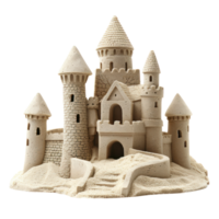 AI generated Beach Sandcastle with detailed Towers isolated on transparent background png