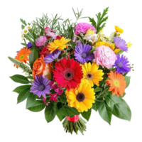 ai généré fleur arrangement avec Frais fleurs avec coloré fleurit et vibrant verdure isolé sur transparent Contexte png