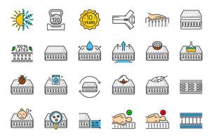 Bed orthopedic memory mattress outline icons vector