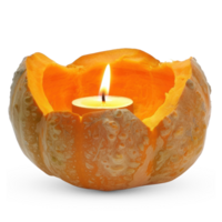 AI generated A carved pumpkin with a glowing candle inside isolated on transparent background png