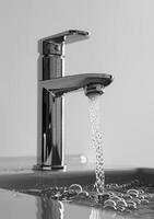 AI generated Water running from chrome tap photo