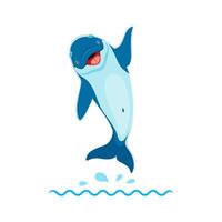 Cartoon dolphin character jump and waving fin vector