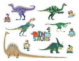 Dinosaur moms and their babies in eggs vector set