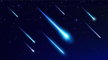 Realistic comets and asteroids, shooting stars vector