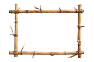 AI generated Natural Bamboo Frame Cutout Transparent Background.  Horizontal Bamboo Frame with copy space png