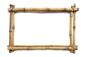 AI generated Natural Bamboo Frame Cutout Transparent Background.  Horizontal Bamboo Frame with copy space png