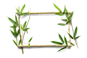 AI generated Horizontal Bamboo Frame with Leaves Transparent cutout. Tropical Greenery Design Element with Copy Space png