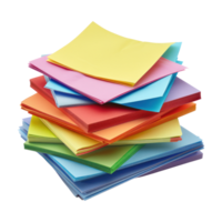 AI generated A stack of colored sticky notes isolated on transparent background. Multicolor Sticky Notes for Notes and Reminders cutout PNG