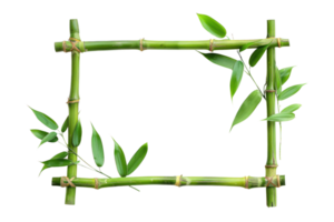 AI generated Horizontal Bamboo Frame with Leaves Transparent cutout. Tropical Greenery Design Element with Copy Space png