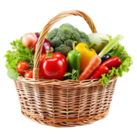 AI generated Fresh Vegetables in Wicker Basket Isolated on Transparent Background.  Basket Overflowing with Vegetables Cutout PNG