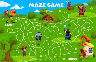 Kids labyrinth maze game, cartoon garden gnomes vector