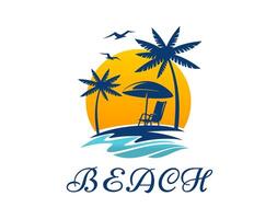 Tropical summer beach icon with palms and daybed vector