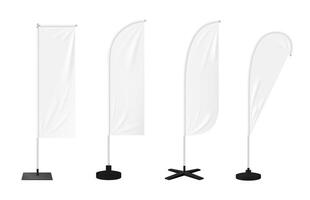 Realistic beach flag, banner stand, blank mockups vector