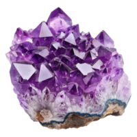 ai generiert Amethyst Kristall Cluster mit beschwingt Farbe und schimmernd Facetten isoliert auf transparent Hintergrund png