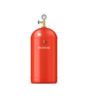 Realistic propane gas metal cylinder, red tank vector