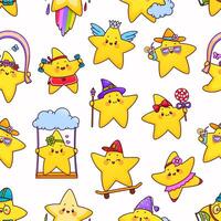 Cute kawaii stars and twinkles seamless pattern vector