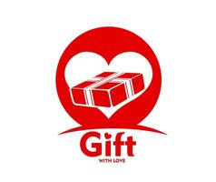 Gift box icon, birthday surprise ribbon and heart vector