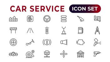 Car service icon set with editable stroke and white background. Auto service, car repair icon set. Car service and garage. vector