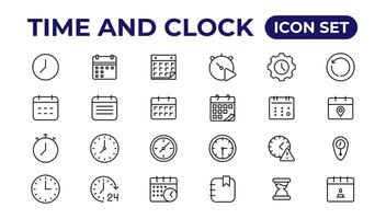 hora y reloj, calendario, Temporizador línea iconos vector lineal icono conjunto