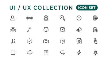 mega conjunto de ui ux icono colocar, usuario interfaz conjunto de iconos colección.conjunto de Delgado línea web icono colocar, sencillo contorno íconos recopilación, píxel Perfecto iconos, sencillo vector ilustración.