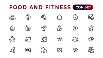 Food and fitness linear icons collection.Set of thin line web icon set, simple outline icons collection, Pixel Perfect icons, Simple vector illustration.