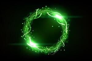 Green Circle Lightning Ring with Sparks Effect, Vector Illustration