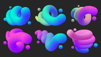 Liquid Color Gradient Shapes, 3D Fluid Shape Set, Vector Illustration