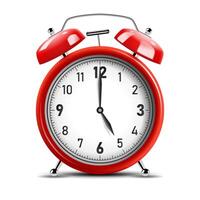 Realistic Shiny Red Alarm Clock, Vector Illustration