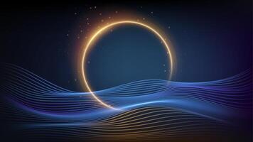 Gold Eclipse with Blue Wave Background, Vector Illustration