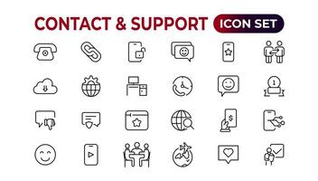 Contact and support web icons in line style. Web and mobile icon. Chat, support, message, phone. Vector illustration.