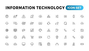 Information technology line icons collection. Big UI icon set in a flat design. Thin outline icons pack vector