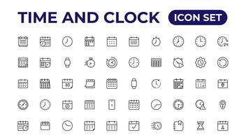 hora y reloj, calendario, Temporizador línea iconos vector lineal icono conjunto