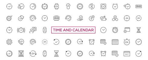 hora y reloj, calendario, Temporizador línea iconos vector lineal icono conjunto