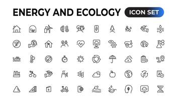 Energy and Ecology Line Editable Icons set. Vector illustration in modern thin line style of eco related icons. protection, planet care, natural recycling power. Pictograms and infographics.