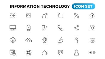 Information technology line icons collection. Big UI icon set in a flat design. Thin outline icons pack vector