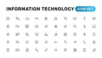 información tecnología línea íconos recopilación. grande ui icono conjunto en un plano diseño. Delgado contorno íconos paquete vector