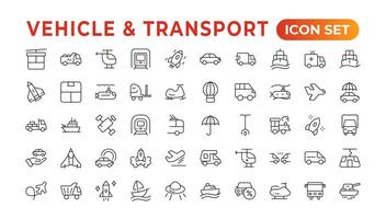 Transport, vehicle, and delivery elements - minimal thin-line web icon set. Outline icons collection. auto, bike, scooter, bulldozer, bus, cable, car, helicopter. vector