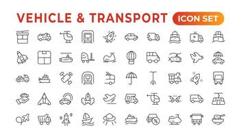 Transport, vehicle, and delivery elements - minimal thin-line web icon set. Outline icons collection. auto, bike, scooter, bulldozer, bus, cable, car, helicopter. vector