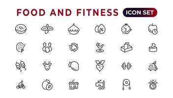 Food and fitness linear icons collection.Set of thin line web icon set, simple outline icons collection, Pixel Perfect icons, Simple vector illustration.