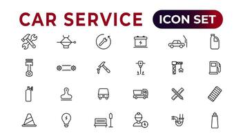 Car service icon set with editable stroke and white background. Auto service, car repair icon set. Car service and garage. vector