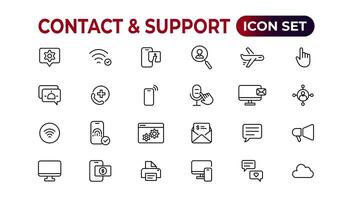 Contact and support web icons in line style. Web and mobile icon. Chat, support, message, phone. Vector illustration.