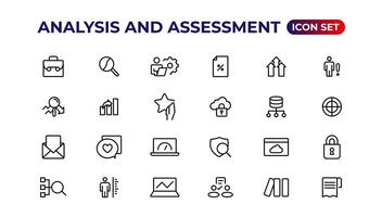 Analysis and assessment line icons collection.Thin outline icons pack. vector