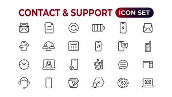 Contact and support web icons in line style. Web and mobile icon. Chat, support, message, phone. Vector illustration.