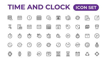 hora y reloj, calendario, Temporizador línea iconos vector lineal icono conjunto