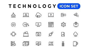 dispositivo y información tecnología línea íconos recopilación. grande ui icono conjunto en un plano diseño. Delgado contorno íconos paquete vector