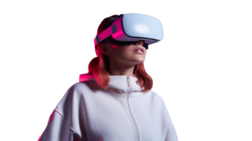 ai gerado jovem mulher deliciando dentro vr experiência png