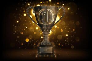 Low Poly Dark Trophy with Gold Spark Background, Polygonal Geometric, Vector Illustration