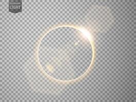 Gold Eclipse with Lens Flare. Isolated on Background, Vector Illustration