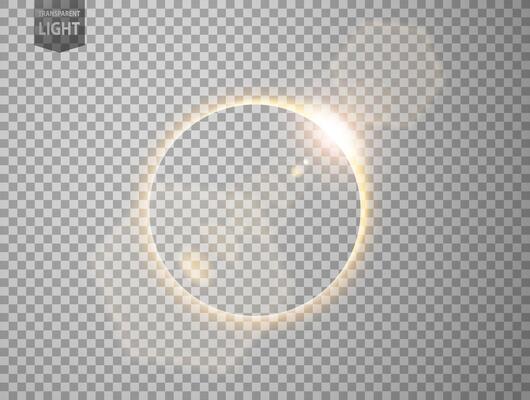 Gold Eclipse with Lens Flare. Isolated on Background, Vector Illustration